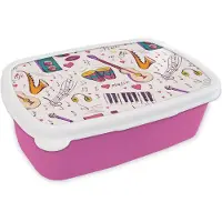 MuchoWow Broodtrommel Roze - Lunchbox - Brooddoos - Muziek - Instrumenten - Quotes - 18x12x6 cm - Kinderen - Meisje
