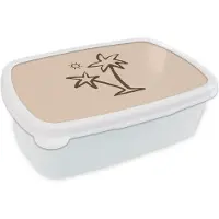 MuchoWow Broodtrommel Wit - Lunchbox - Brooddoos - Palmboom - Zon - Roze - 18x12x6 cm - Volwassenen