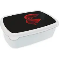 MuchoWow Broodtrommel Wit - Lunchbox - Brooddoos - Vis - Rood - Zwart - 18x12x6 cm - Volwassenen