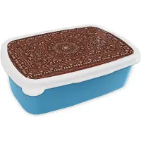 MuchoWow Broodtrommel Blauw - Lunchbox - Brooddoos - Perzisch Tapijt - Kleed - Mandala - 18x12x6 cm - Kinderen - Jongen