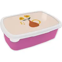 MuchoWow Broodtrommel Roze - Lunchbox - Brooddoos - Bloemen - Klaprozen - Zomer - 18x12x6 cm - Kinderen - Meisje