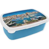 MuchoWow Broodtrommel Blauw - Lunchbox - Brooddoos - De haven van La Maddalena Sardinië - 18x12x6 cm - Kinderen - Jongen