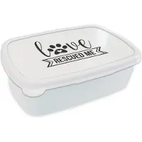 MuchoWow Broodtrommel Wit - Lunchbox - Brooddoos - Quotes - Spreuken - Hond - Love rescued me - 18x12x6 cm - Volwassenen