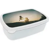 MuchoWow Broodtrommel Wit - Lunchbox - Brooddoos - Silhouet mama met kind - 18x12x6 cm - Volwassenen