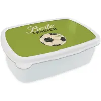 MuchoWow Broodtrommel Wit - Lunchbox - Brooddoos - Quote - Groen - Trainer - Voetbal - 18x12x6 cm - Volwassenen