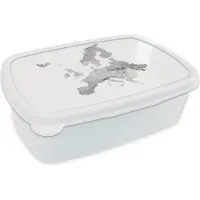 MuchoWow Broodtrommel Wit - Lunchbox - Brooddoos - Europakaart in waterverf - zwart wit - 18x12x6 cm - Volwassenen