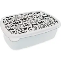 MuchoWow Broodtrommel Wit - Lunchbox - Brooddoos - Patronen - Tiener - Quotes - Letters - 18x12x6 cm - Volwassenen