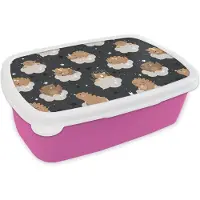 MuchoWow Broodtrommel Roze - Lunchbox - Brooddoos - Patroon - Jongens - Dino - Kinderen - 18x12x6 cm - Kinderen - Meisje