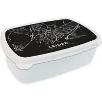 MuchoWow Broodtrommel Wit - Lunchbox - Brooddoos - Kaart - Leiden - Zwart - 18x12x6 cm - Volwassenen