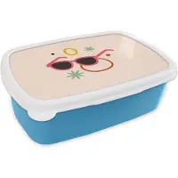 MuchoWow Broodtrommel Blauw - Lunchbox - Brooddoos - Zonnebril - Figuren - Pastel - 18x12x6 cm - Kinderen - Jongen
