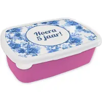 MuchoWow Broodtrommel Roze - Lunchbox - Brooddoos - Jubileum - 5 Jaar - Bloem - 18x12x6 cm - Kinderen - Meisje