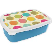MuchoWow Broodtrommel Blauw - Lunchbox - Brooddoos - Retro - Bohemian - Patroon - Stippen - 18x12x6 cm - Kinderen - Jongen