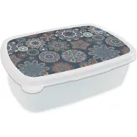 MuchoWow Broodtrommel Wit - Lunchbox - Brooddoos - Patronen - Ornament - Versiering - 18x12x6 cm - Volwassenen