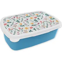 MuchoWow Broodtrommel Blauw - Lunchbox - Brooddoos - Patronen - Bloemen - Bladeren - 18x12x6 cm - Kinderen - Jongen