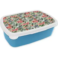 MuchoWow Broodtrommel Blauw - Lunchbox - Brooddoos - Planten - Bessen - Patronen - 18x12x6 cm - Kinderen - Jongen