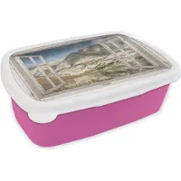MuchoWow Broodtrommel Roze - Lunchbox - Brooddoos - Doorkijk - Water - Bergen - 18x12x6 cm - Kinderen - Meisje