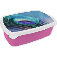 MuchoWow Broodtrommel Roze - Lunchbox - Brooddoos - Pauw - Veren - Vogel - 18x12x6 cm - Kinderen - Meisje