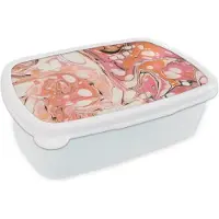 MuchoWow Broodtrommel Wit - Lunchbox - Brooddoos - Marmer - Roze - Paars - 18x12x6 cm - Volwassenen