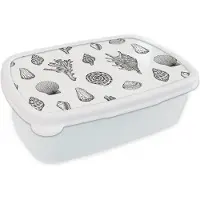 MuchoWow Broodtrommel Wit - Lunchbox - Brooddoos - Schelpen - Zee - Zomer - Patronen - Koraal - 18x12x6 cm - Volwassenen