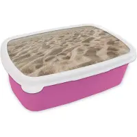 MuchoWow Broodtrommel Roze - Lunchbox Zomer - Zand - Strand - Brooddoos 18x12x6 cm - Brood lunch box - Broodtrommels voor kinderen en volwassenen