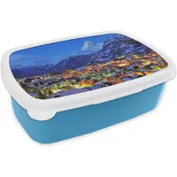 MuchoWow Broodtrommel Blauw - Lunchbox - Brooddoos - Zonsopgang boven Zwitserse Matterhorn in Zermatt - 18x12x6 cm - Kinderen - Jongen