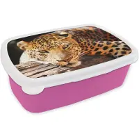 MuchoWow Broodtrommel Roze - Lunchbox - Brooddoos - Panter - Boom - Natuur - 18x12x6 cm - Kinderen - Meisje