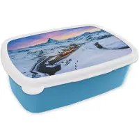 MuchoWow Broodtrommel Blauw - Lunchbox - Brooddoos - Schemering bij het Zwitserse Matterhorn bij Gornergrat-bahn - 18x12x6 cm - Kinderen - Jongen