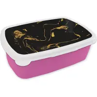 MuchoWow Broodtrommel Roze - Lunchbox - Brooddoos - Patronen - Verf - Goud - Zwart - 18x12x6 cm - Kinderen - Meisje