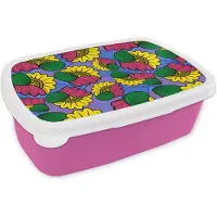MuchoWow Broodtrommel Roze - Lunchbox - Brooddoos - Bloemen - Patroon - Afrika - 18x12x6 cm - Kinderen - Meisje