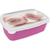 MuchoWow Broodtrommel Roze - Lunchbox - Brooddoos - Close-up van roze macarons - 18x12x6 cm - Kinderen - Meisje
