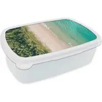 MuchoWow Broodtrommel Wit - Lunchbox - Brooddoos - Strand - Bomen - Water - 18x12x6 cm - Volwassenen