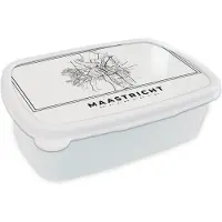 MuchoWow Broodtrommel Wit - Lunchbox - Brooddoos - Stadskaart – Zwart Wit - Kaart – Maastricht – Nederland – Plattegrond - 18x12x6 cm - Volwassenen