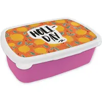 MuchoWow Broodtrommel Roze - Lunchbox Citroen - Zomer - Oranje - Brooddoos 18x12x6 cm - Brood lunch box - Broodtrommels voor kinderen en volwassenen