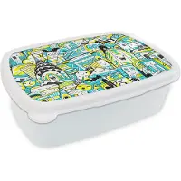 MuchoWow Broodtrommel Wit - Lunchbox - Brooddoos - New York - Blauw - Geel - 18x12x6 cm - Volwassenen