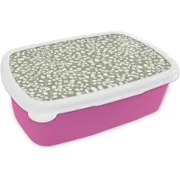 MuchoWow Broodtrommel Roze - Lunchbox - Brooddoos - Bloemen - Patronen - Planten - 18x12x6 cm - Kinderen - Meisje