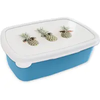 MuchoWow Broodtrommel Blauw - Lunchbox - Brooddoos - Ananas - Tropisch - Zonnebril - 18x12x6 cm - Kinderen - Jongen