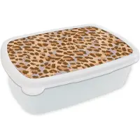 MuchoWow Broodtrommel Wit - Lunchbox - Brooddoos - Dierenprint - Panter - Bruin - Patronen - 18x12x6 cm - Volwassenen