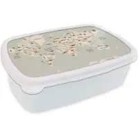 MuchoWow Broodtrommel Wit - Lunchbox - Brooddoos - Wereldkaart kinderen - Dino's - Kinderkamer - Jongens - Meisjes - Kinderen - 18x12x6 cm - Volwassenen