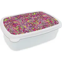 MuchoWow Broodtrommel Wit - Lunchbox - Brooddoos - Vissen - Neon - Regenboog - Patronen - 18x12x6 cm - Volwassenen
