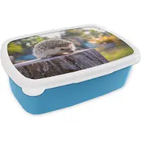 MuchoWow Broodtrommel Blauw - Lunchbox - Brooddoos - Egel op een boomstam - 18x12x6 cm - Kinderen - Jongen