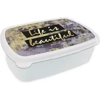 MuchoWow Broodtrommel Wit - Lunchbox - Brooddoos - Quotes - Leven - Goud - 18x12x6 cm - Volwassenen