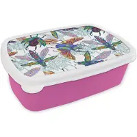 MuchoWow Broodtrommel Roze - Lunchbox - Brooddoos - Insecten - Regenboog - Design - 18x12x6 cm - Kinderen - Meisje