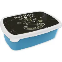 MuchoWow Broodtrommel Blauw - Lunchbox - Brooddoos - Skelet - Skateboard - Retro - 18x12x6 cm - Kinderen - Jongen