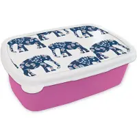 MuchoWow Broodtrommel Roze - Lunchbox - Brooddoos - Olifant - Dier - Patroon - 18x12x6 cm - Kinderen - Meisje
