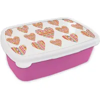 MuchoWow Broodtrommel Roze - Lunchbox - Brooddoos - Hart - Zuid-Amerika - Patronen - 18x12x6 cm - Kinderen - Meisje