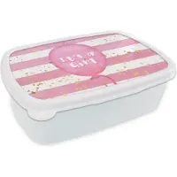 MuchoWow Broodtrommel Wit - Lunchbox - Brooddoos - Tekst - Gender reveal - Roze - Goud - Quote - It's a Girl - Meisje - Zwanger - Geboorte - Spreuken - 18x12x6 cm - Volwassenen