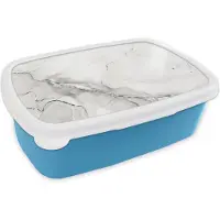 MuchoWow Broodtrommel Blauw - Lunchbox - Brooddoos - Marmer - Zwart - Patronen - 18x12x6 cm - Kinderen - Jongen