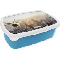 MuchoWow Broodtrommel Blauw - Lunchbox - Brooddoos - Vliegtuig boven Peking - 18x12x6 cm - Kinderen - Jongen