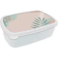 MuchoWow Broodtrommel Wit - Lunchbox - Brooddoos - Zomer - Bladeren - Roze - Turquoise - 18x12x6 cm - Volwassenen