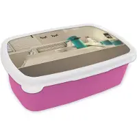 MuchoWow Broodtrommel Roze - Lunchbox - Brooddoos - De verschoningstafel in de kinderkamer - 18x12x6 cm - Kinderen - Meisje